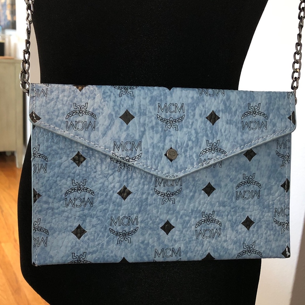 MCM Envelope Pouch Clutch Blue Visetos, new in box, authentic